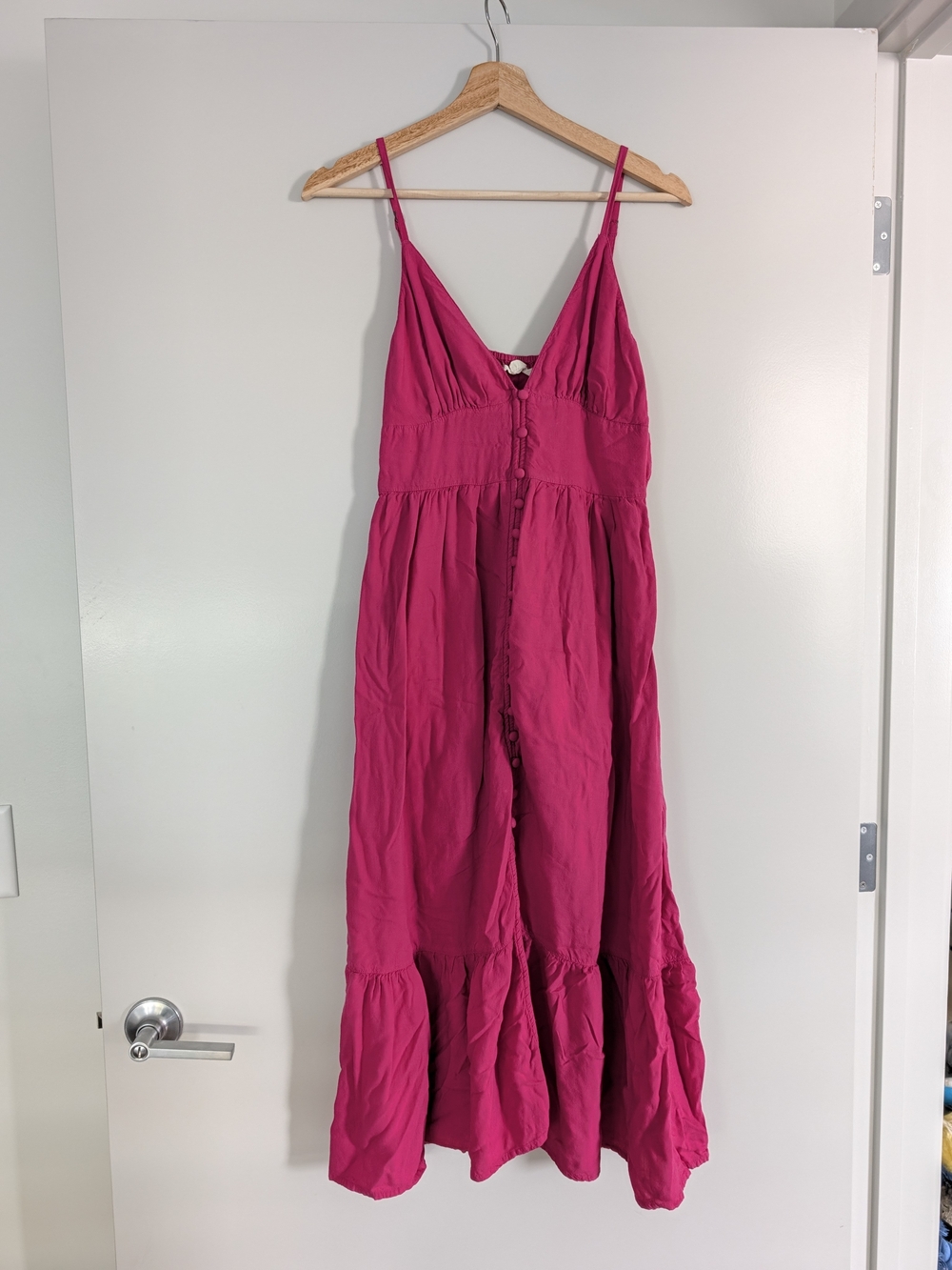 O'Neill Magenta Tiered Maxi Dress with Spaghetti Straps